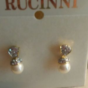 Pearl & Rhinestone Costume Goldtone Earrings